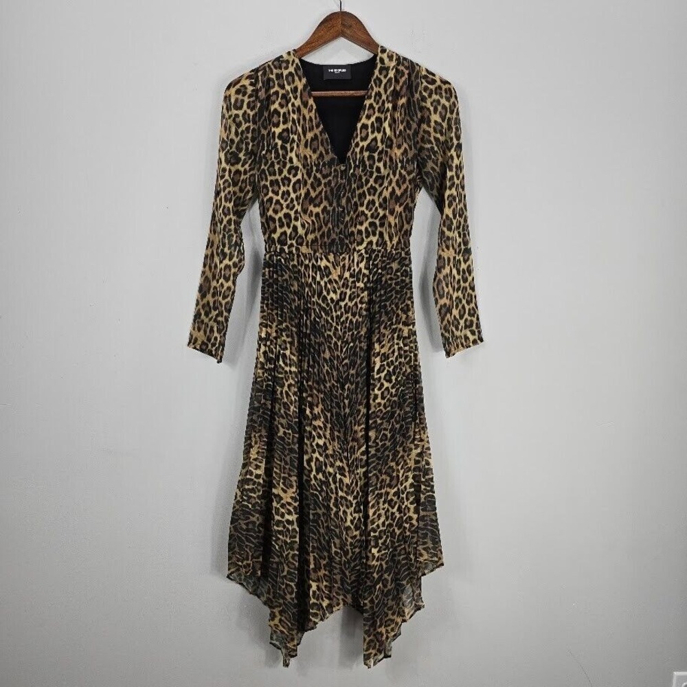 The Kooples Midi Dress 0 XSmall Brown‎ Animal Print Lined Leopard Mob Wife Y2K